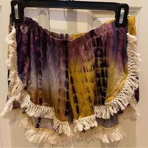 Natural Life fringe shorts size Large Tie Dye Boho hippie comfort Lounge NWOT